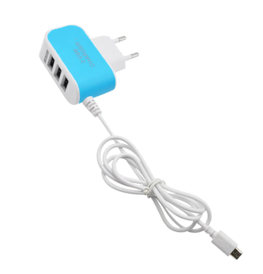 Зарядний пристрій на 3 USB порти Wellamart, Блакитний (Арт. 5556)