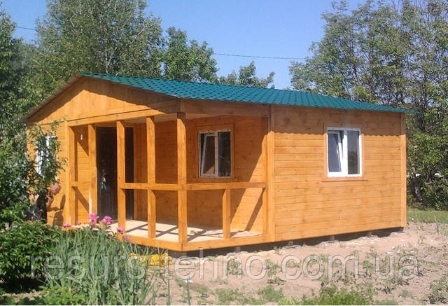 Модульний будинок дачний 6 м х 6 м із фальшбруса з терасою.