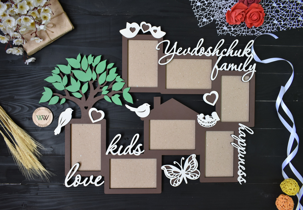 Фоторамка з дерева "Сім'я з деревом і словами англійською" на 7 фото, фото 1