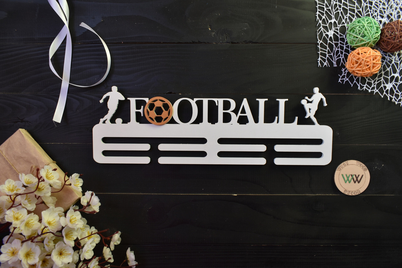 Біла медальниця, тримач для медалей футболіста "Football", з дерева