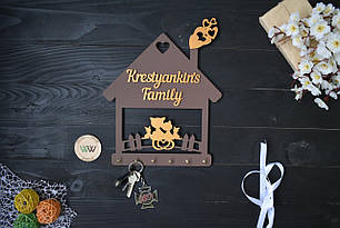 Ключниця іменна дерев'яний будиночок з котиками Family