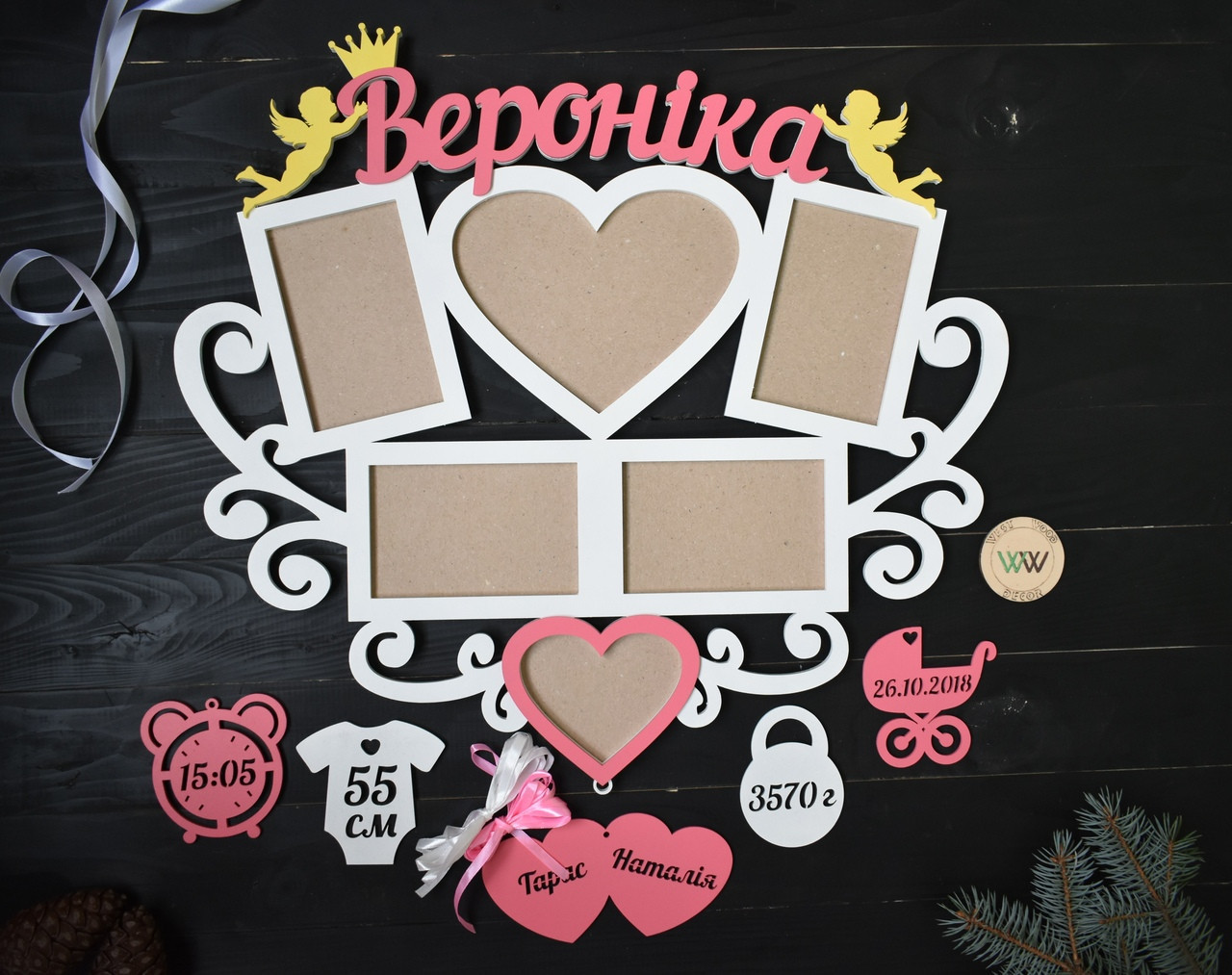 Дитяча метрика з дерева даними малюка на 6 фото. Вероніка (будь-яке ім'я), фото 1