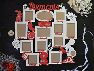 Дитяча метрика з дерева "Мій перший рік" на 12 фото і знімку УЗД (будь-яке ім'я)