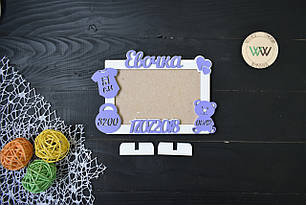 Метрика міні з дерева на 1 фоторамку з даними малюка. Євочка (будь-яке ім'я)