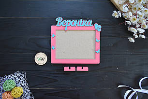 Дитяча іменна фоторамка з дерева на 1 фото. Вероніка (будь-яке ім'я).