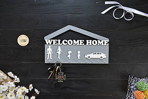 Ключниця WELCOME HOME з силуетами сім'ї, вішалка для ключів, ключниця, в передпокій, декор для дому