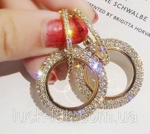 Сережки з кристалами "Паріжанка", колір — золото, фото 1