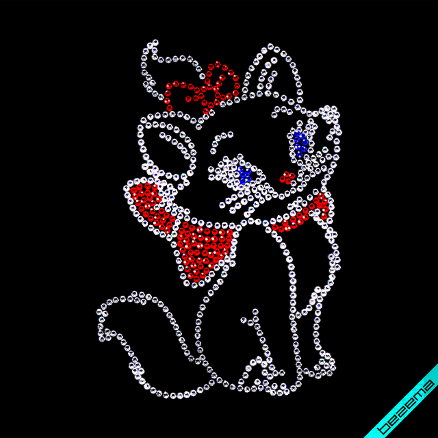 Дизайн зі страз на нічні сорочки Кіт (Скло,2мм-біл.,2мм-сін.,2мм-черв.)