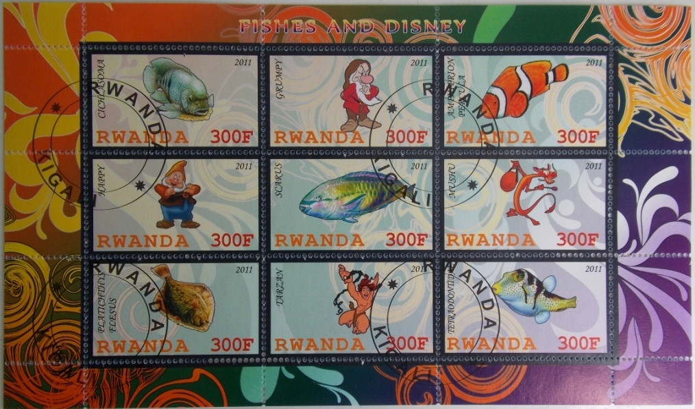 Руанда Блок "Disney и рыбы" 2011 г. - фото 1 - id-p92658472