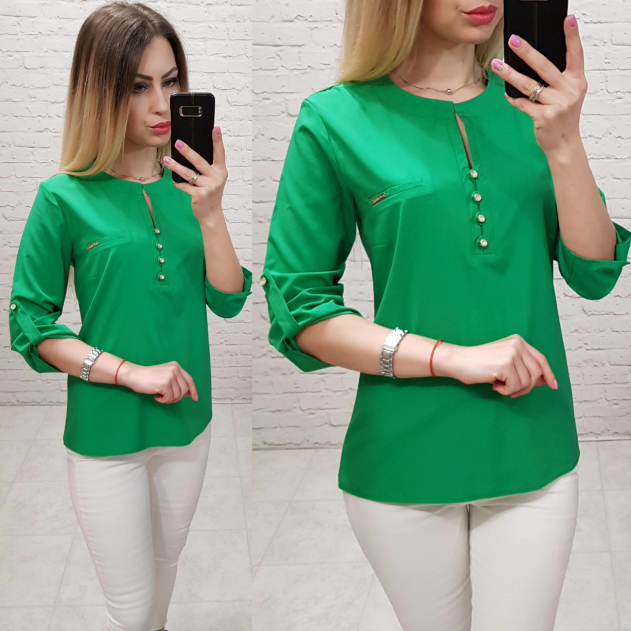 Блузка/блуза з ґудзиками на грудях, модель 830, колір зелена трава