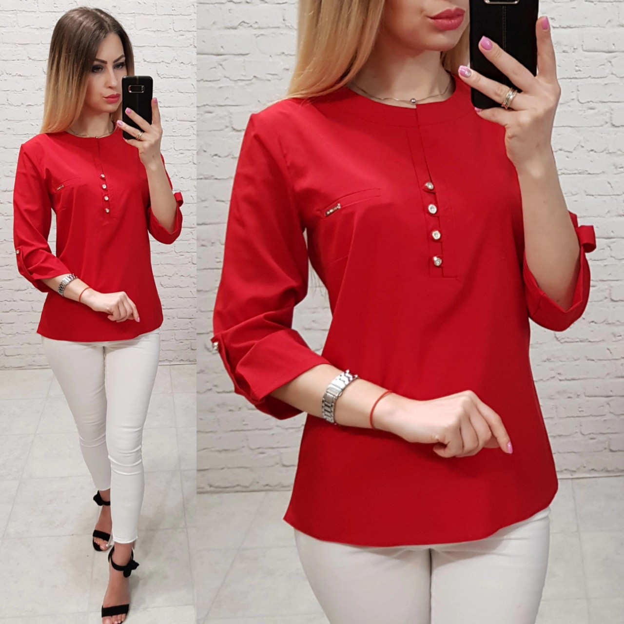 Блузка/блуза з ґудзиками на грудях, модель 830, колір червоний, фото 1