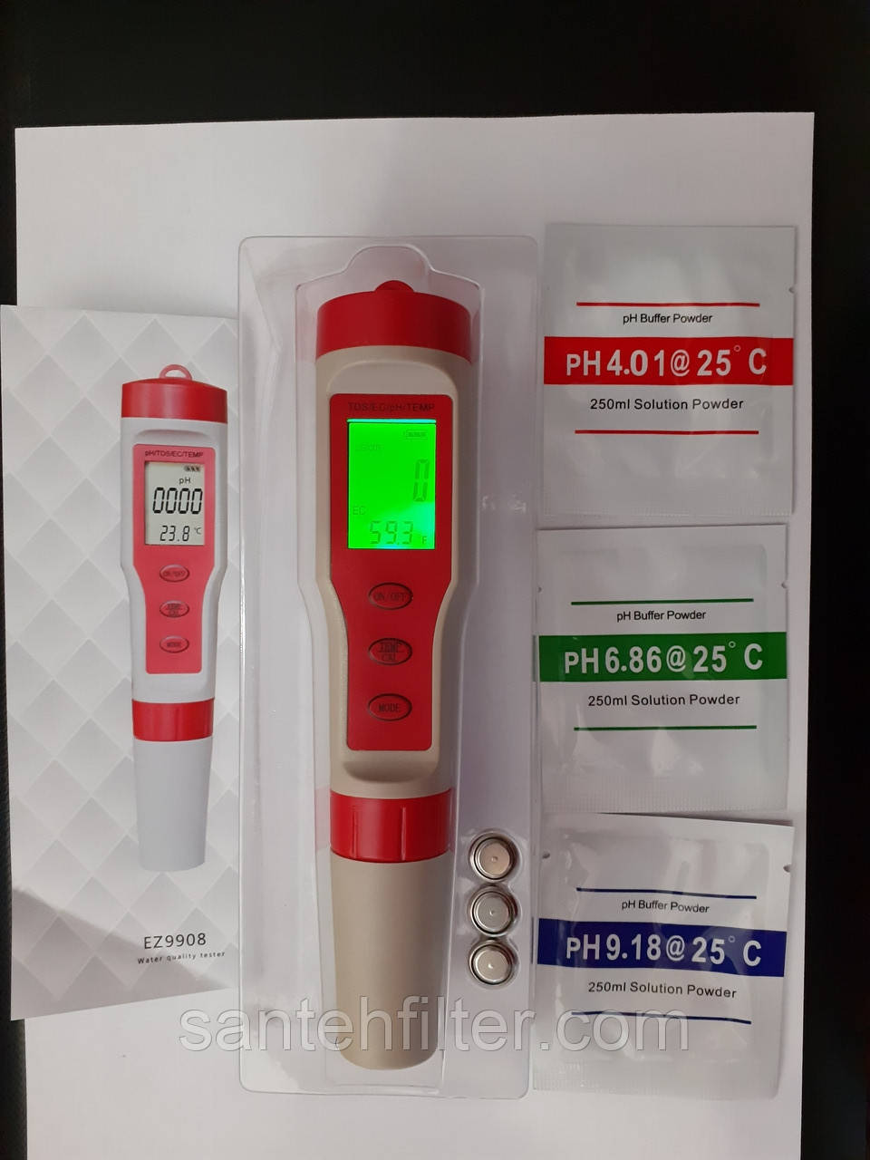 ТДС + pH + Ес + Темп, з підсвіткою, 4-в-1, аналізатор якості води
