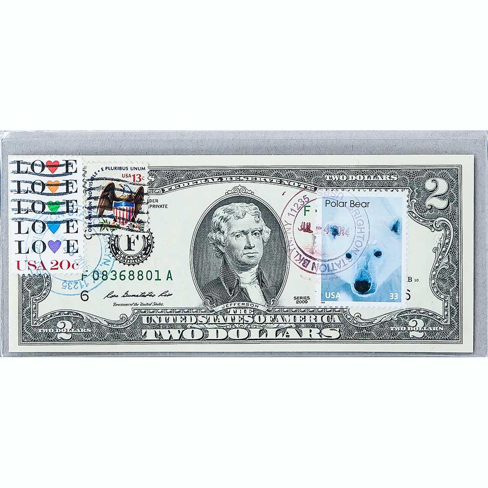 Банкнота США 2 долар 2009 з друком USPS, білий ведмідь, Gem UNC