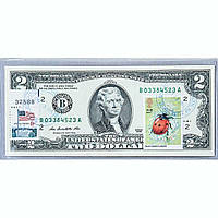 Банкнота США 2 доллара 2009 с печатью USPS, божья коровка, Gem UNC