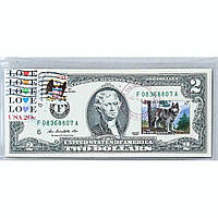 Банкнота США 2 доллара 2009 с печатью USPS, волк, Gem UNC