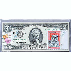 Банкнота США 2 долар 2009 з друком USPS, кот екзотик, Gem UNC