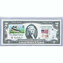Банкнота США 2 долар 2009 з друком USPS, риба щука, Gem UNC