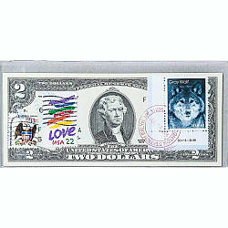 Банкнота США 2 долар 2009 з друком USPS, сірий вовк, Gem UNC
