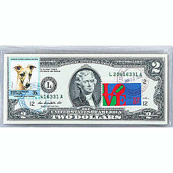 Банкнота США 2 долар 2009 з друком USPS, собака перегонова, Gem UNC