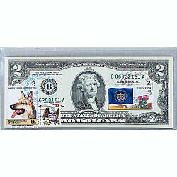 Банкнота США 2 долар 2009 з друком USPS, собака вівчарка, Gem UNC
