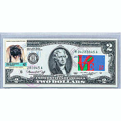 Банкнота США 2 долари 1976 з друком USPS, собака пекінес, Gem UNC