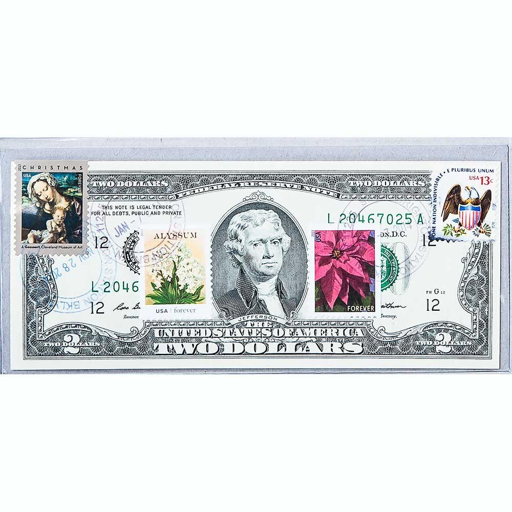 Банкнота США 2 долар 2009 з друком USPS, діва марія, Gem UNC
