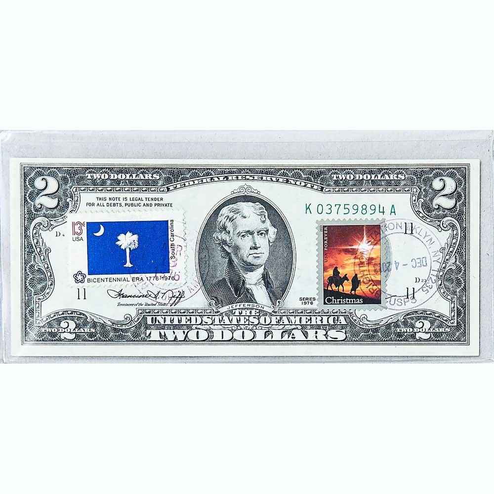 Банкнота США 2 долари 1976 з друком USPS, кристмас, Gem UNC