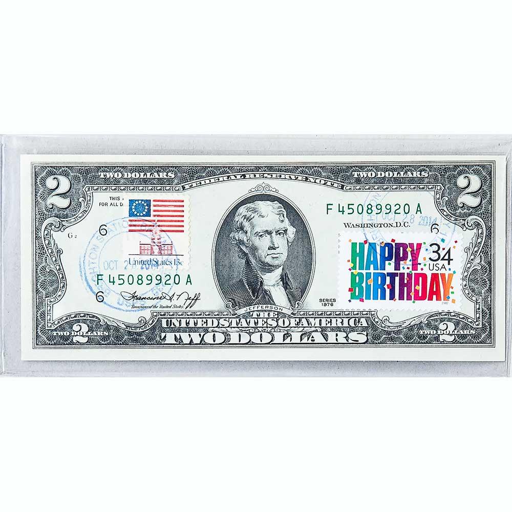 Банкнота США 2 долари 1976 з друком USPS, день народження, Gem UNC