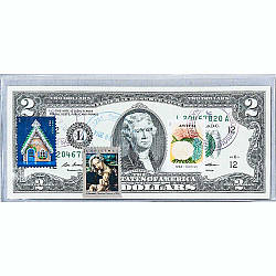 Банкнота США 2 долар 2009 з друком USPS, марія з немовлям, Gem UNC