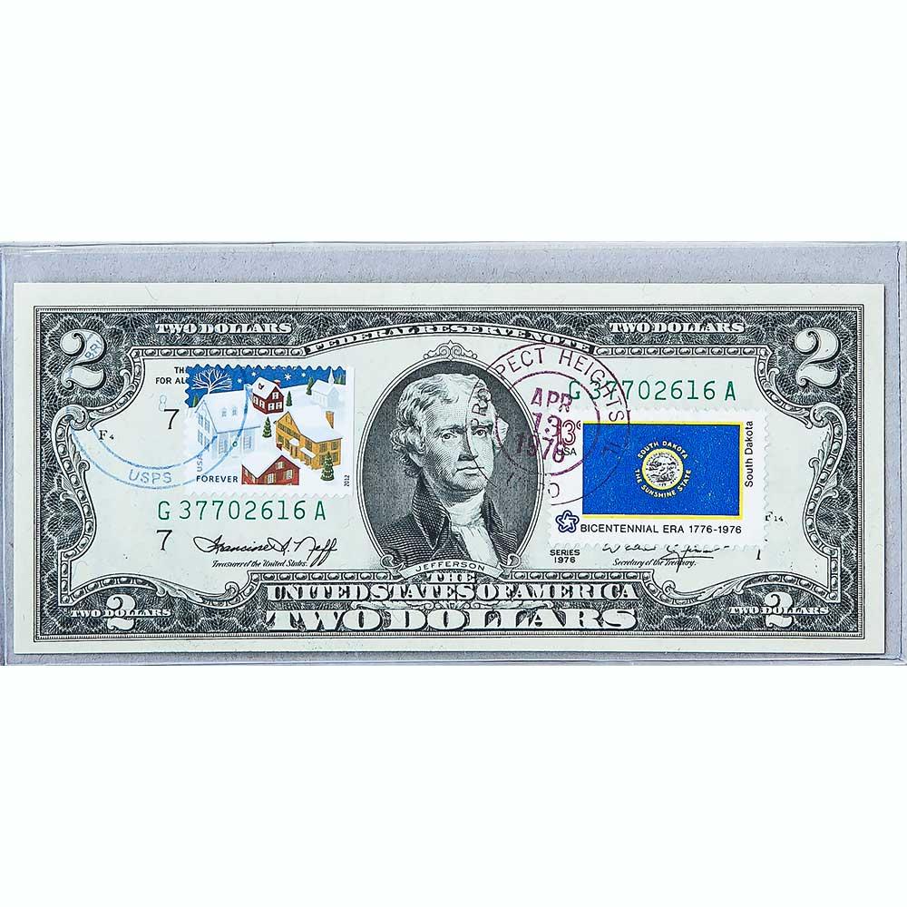 Банкнота США 2 долари 1976 з друком USPS, новий рік, Gem UNC