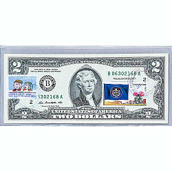 Банкнота США 2 долар 2009 з друком USPS, чарлі браун, Gem UNC