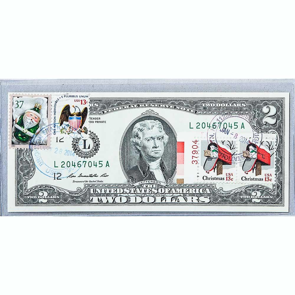 Банкнота США 2 долар 2009 з друком USPS, ялинкова іграшка, Gem UNC