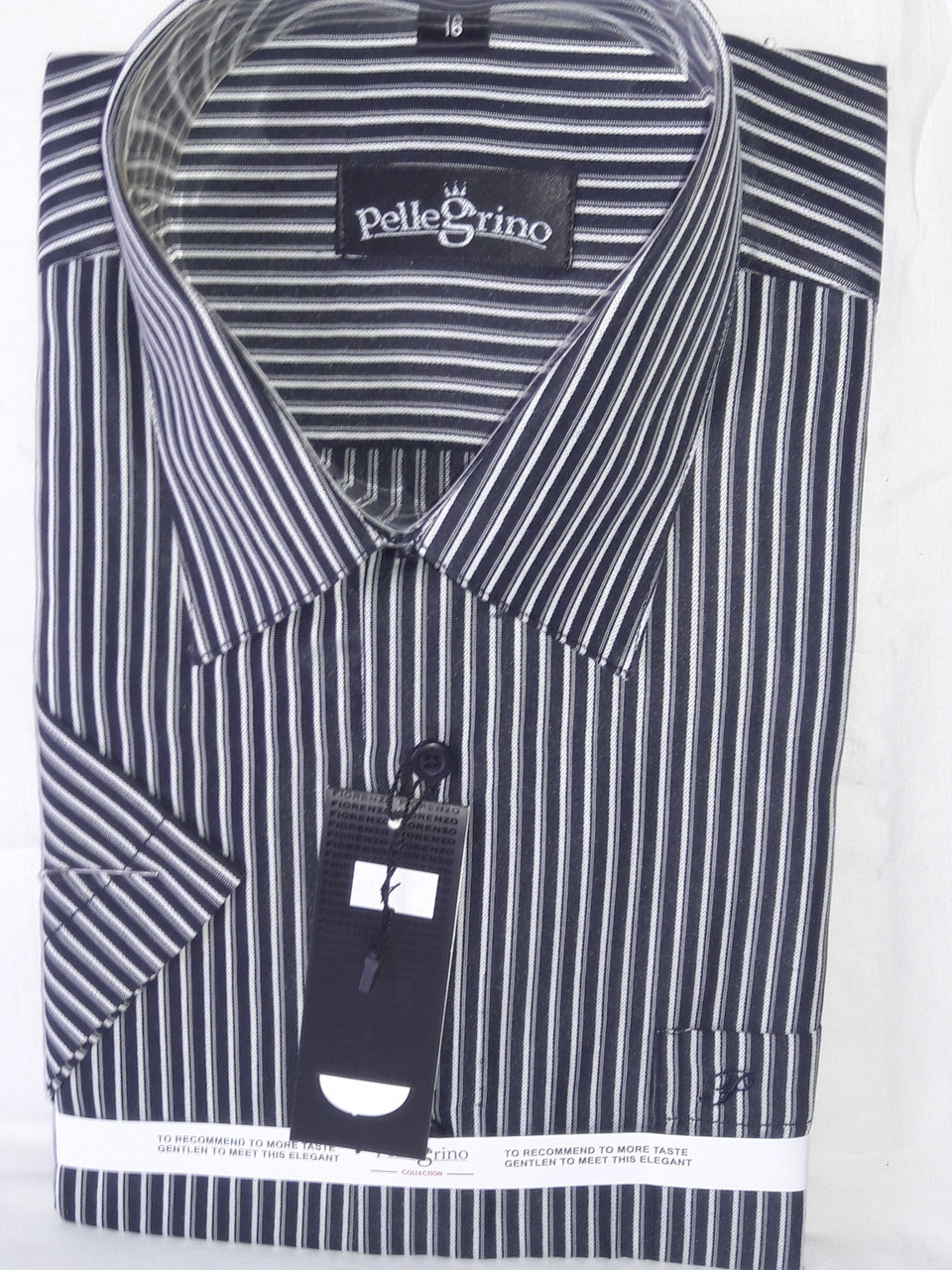 Сорочка чоловіча з коротким рукавом vk-0001 Pellegrino чорна в смужку класична