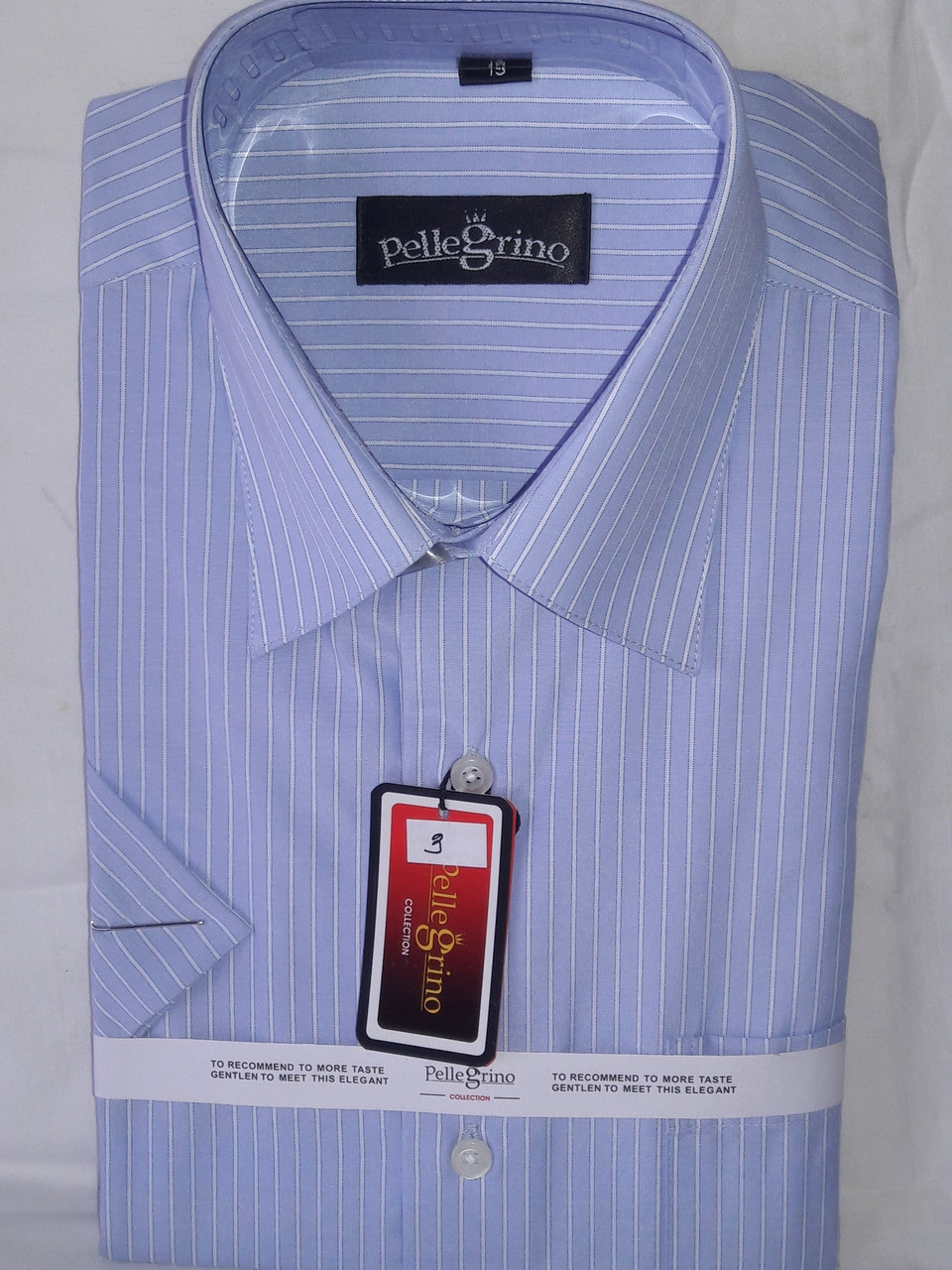 Сорочка чоловіча з коротким рукавом vk-0003 Pellegrino блакитна в смужку класична