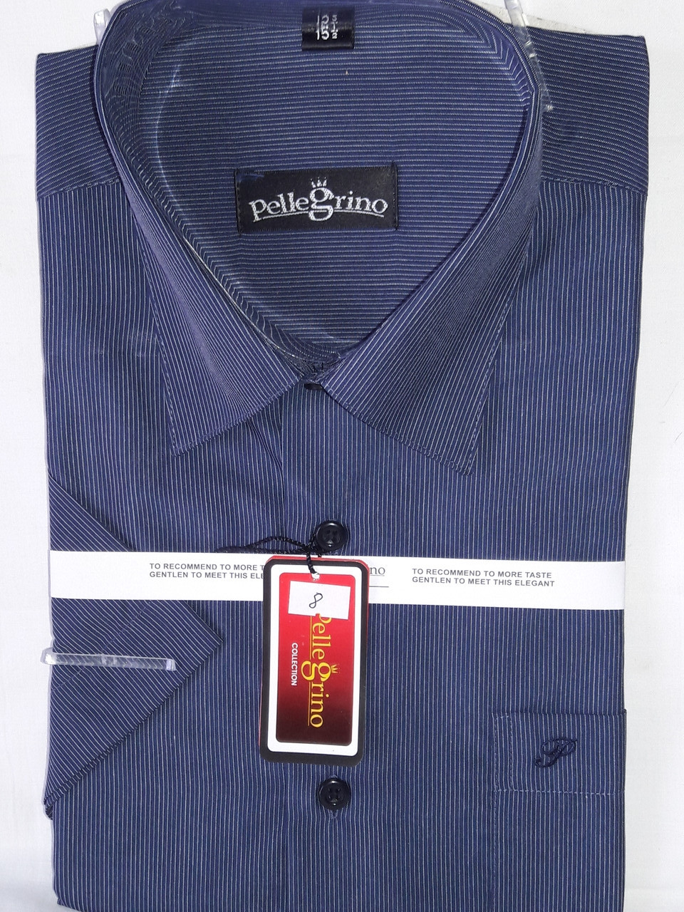 Сорочка чоловіча з коротким рукавом vk-0008 Pellegrinoчерная в смужку класична