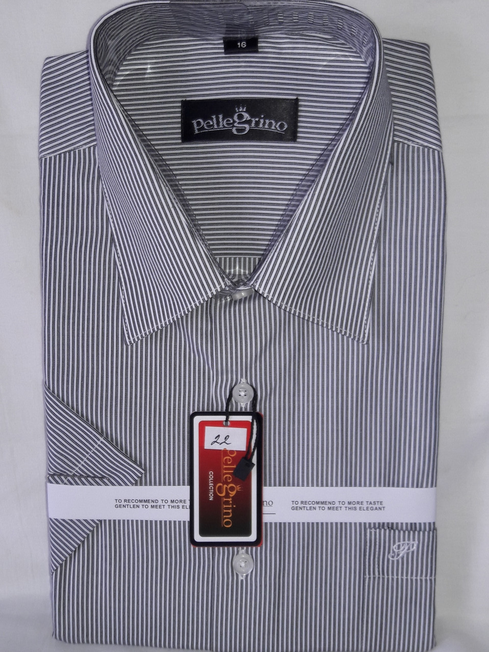 Сорочка чоловіча з коротким рукавом vk-0021 Pellegrino сіра в смужку класична