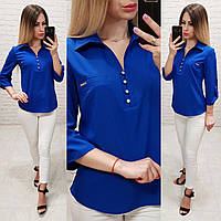 Рубашка / блуза / блузка арт. 828 ярко синяя / синего цвета / электрик