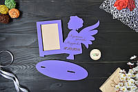 Фоторамка из дерева "Ангелок с гравировкой" крестной доченьке на 1 фото