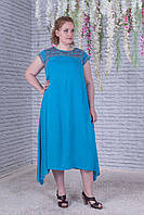 Колоритна літня сукня бірюзового кольору з асиметричним низом та вишивкою №610