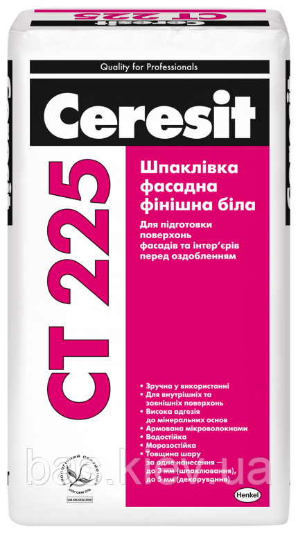 Ceresit CT 225 Шпаклёвка фасадная финишная (белая), 25 кг - фото 1 - id-p758697847