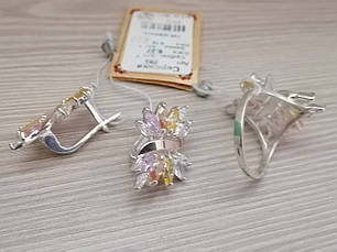 Срібні прикраси — кільце та сережки з кольоровими каменями, фото 5