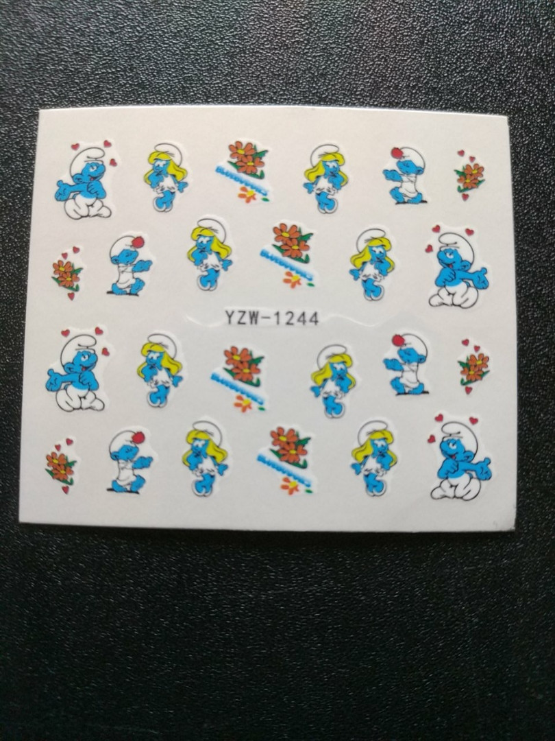 Наклейка на нігті, наклейка для нігтів, нігтьовий дизайн "смурфики" 20 шт. набір