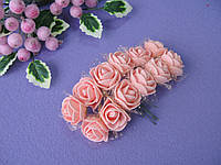 Розы из латекса с фатином персиковые D 2 см Пучок - 12 шт.