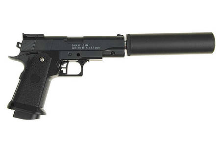 Дитячий іграшковий пістолет Galaxy G. 10A з глушником. Металевий з кулями в комплекті. Colt 1911, фото 2