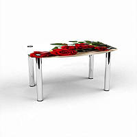 Стол журнальный Бочка столешница прямоугольная стекло фотопечать Red Roses 700х530хх450 мм (БЦ-Стол TM)