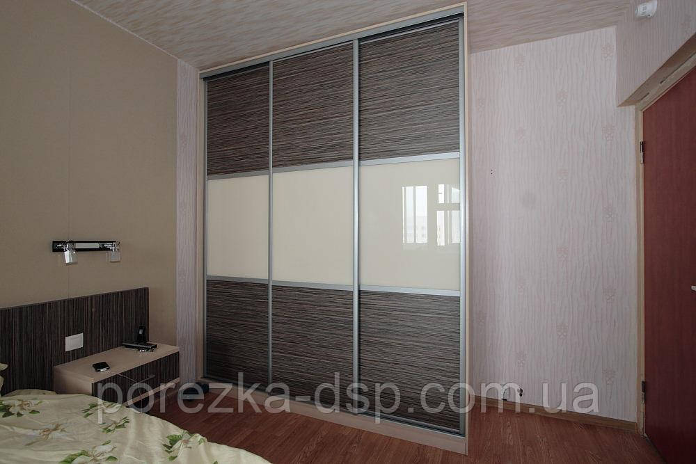 Двері розсувні для шафи-купе ДСП + вставки крашене скло