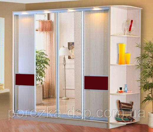 Двері розсувні для шафи-купе ДСП + вставки крашене скло