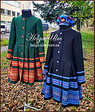 Пальто для дівчинки в етностилі "Верховина" (чорно блакитне),  146 р., фото 4