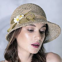 Світло-коричневий капелюх для жінок із натуральної трав'яної соломки