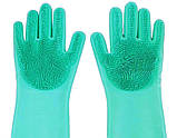 Силіконові рукавички для миття та чищення Silicone Magic Gloves з ворсом Бірюзові, фото 2